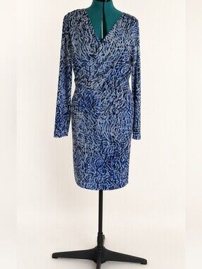 BCBGeneration Blue Multi-Print Long-Sleeve Wrap Dress